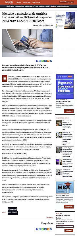 Mercado transaccional de Amrica Latina moviliz 16% ms de capital en 2024 hasta US$ 87.679 millones